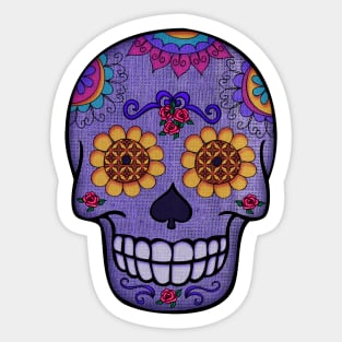 Purple Sugar Skull on Burlap Sticker